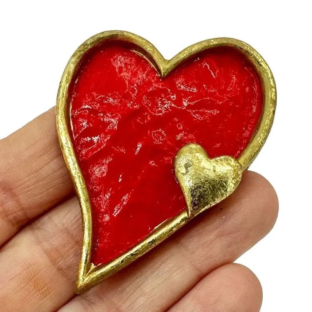 Vintage double heart hand painted pin